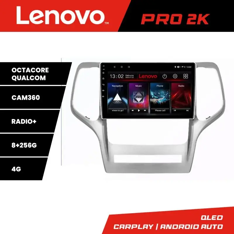 Retur ușor Navigatie Jeep Gran Cherokee 2011-2013 Lenovo Kit-GRCHE 8 core QLED 2K 8+256 360 Android Waze USB Navigatie Internet Youtube Radio