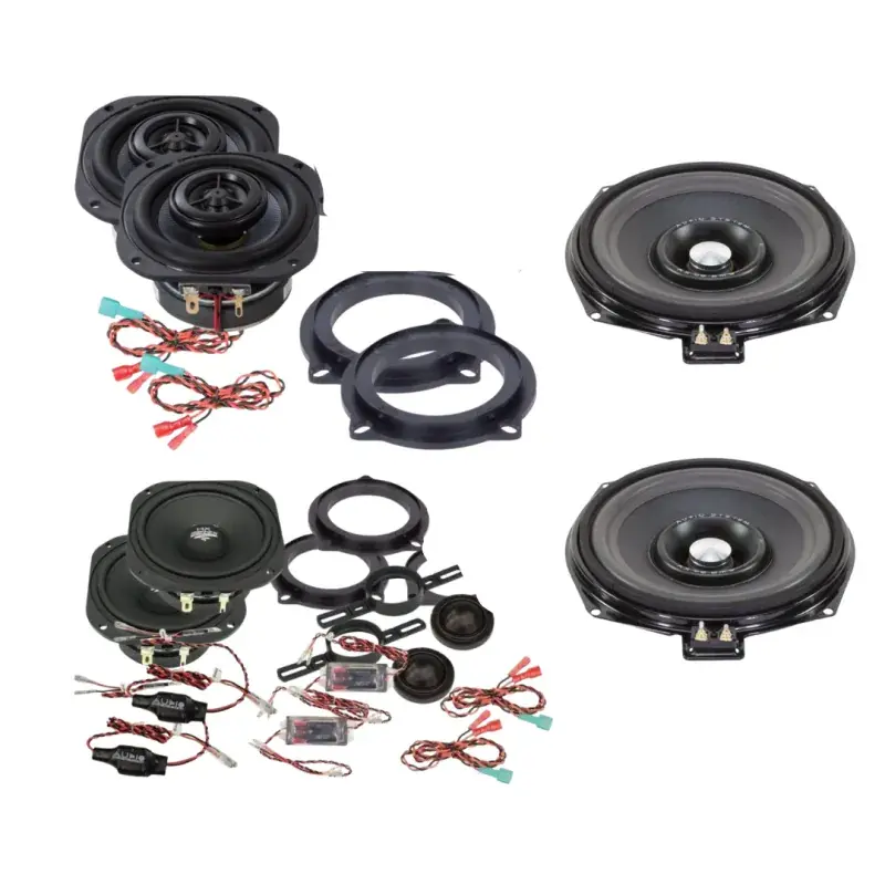 Ofertă specială Pachet audio compus din 2 difuzoare componente, 2 difuzoare coaxiale, 2 subwoofere sub scaune, fara amplificator, dedicate BMW Seria E/F/G, cu inele si cablaje plug and play