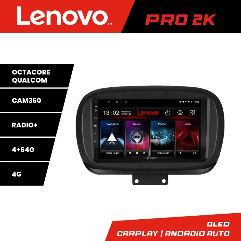 Transport gratuit Navigatie Fiat 500 2014- Lenovo Kit-539 8 core QLED 2K 4+64 360 Android Waze USB Navigatie Internet Youtube Radio
