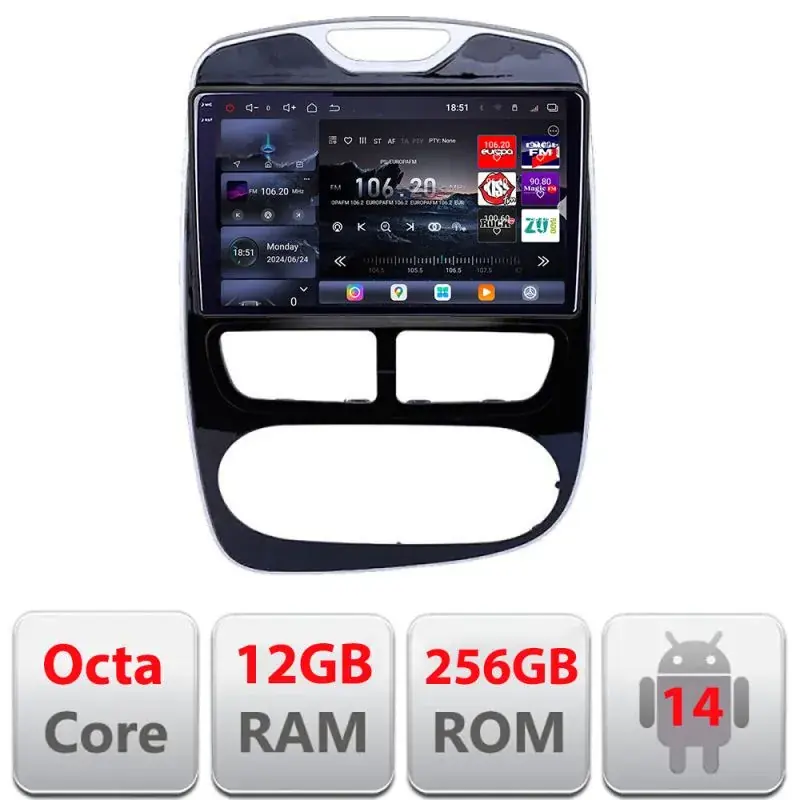 Bestseller Navigatie Renault Clio 4 2012-2019 V1 Edotec Kit-467 8 core QLED 2K 12+256GB 360 Android Waze USB Navigatie Internet Youtube Radio