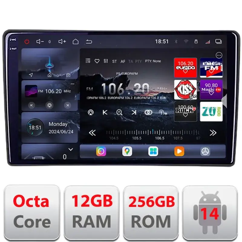Unitate fără ramă Sistem de navigatie universala ecran de 9" 2K 12+256GB GB octa core EDT-E809-2K Retur gratuit