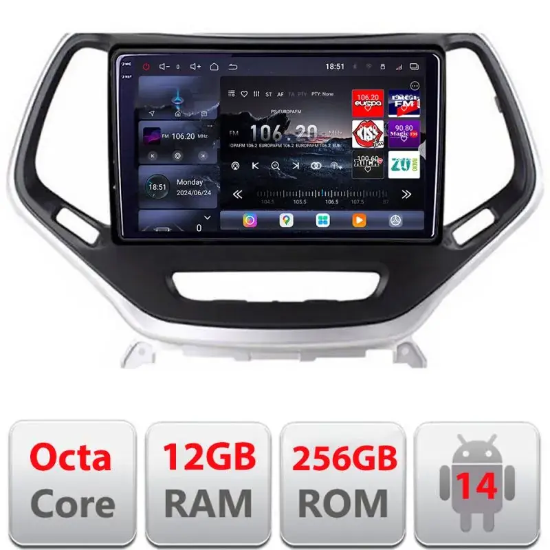 Vezi acum Navigatie Jeep Cherokee 2014-2019 Edotec Kit-248 8 core QLED 2K 12+256GB 360 Android Waze USB Navigatie Internet Youtube Radio