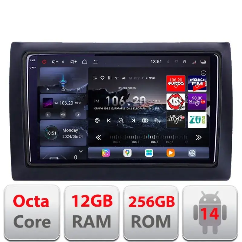 Vezi acum Navigatie Fiat Stilo Edotec Kit-STILO 8 core QLED 2K 12+256GB 360 Android Waze USB Navigatie Internet Youtube Radio