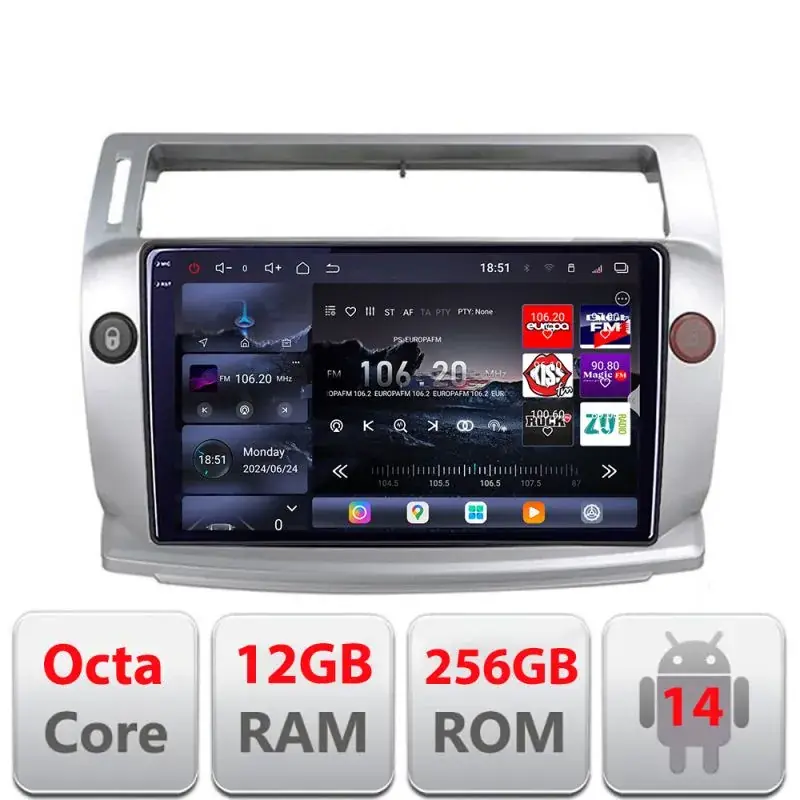 Navigatie Citroen C4 2004-2009  Edotec Kit-088 8 core QLED 2K 12+256GB 360 Android Waze USB Navigatie Internet Youtube Radio Reducere de preț