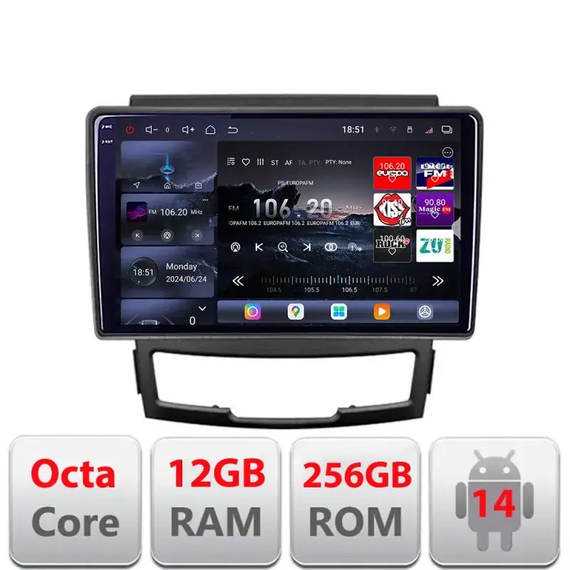 Navigatie Ssangyong Korando 2011-2013 Edotec Kit-159 8 core QLED 2K 12+256GB 360 Android Waze USB Navigatie Internet Youtube Radio Expediere rapidă