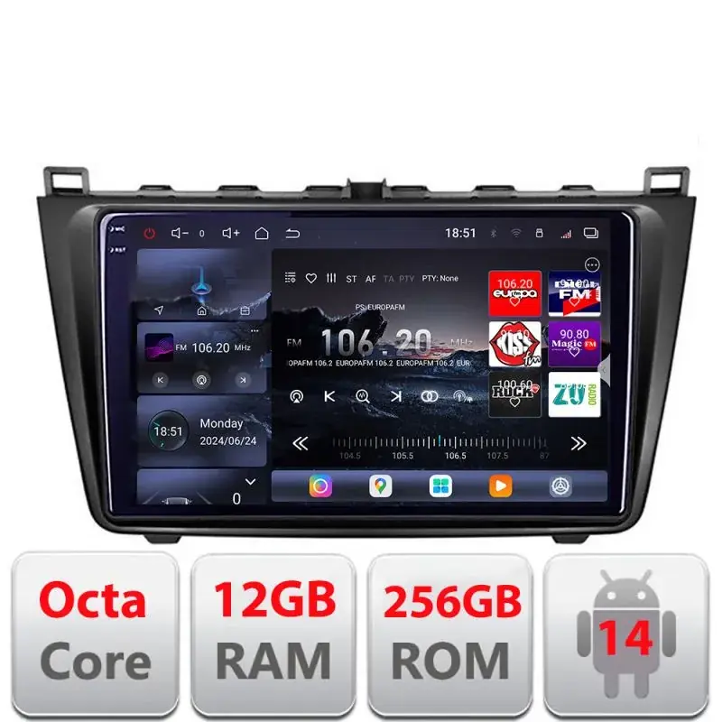 Vezi acum Navigatie Mazda 6 2007-2011 Edotec Kit-012 8 core QLED 2K 12+256GB 360 Android Waze USB Navigatie Internet Youtube Radio