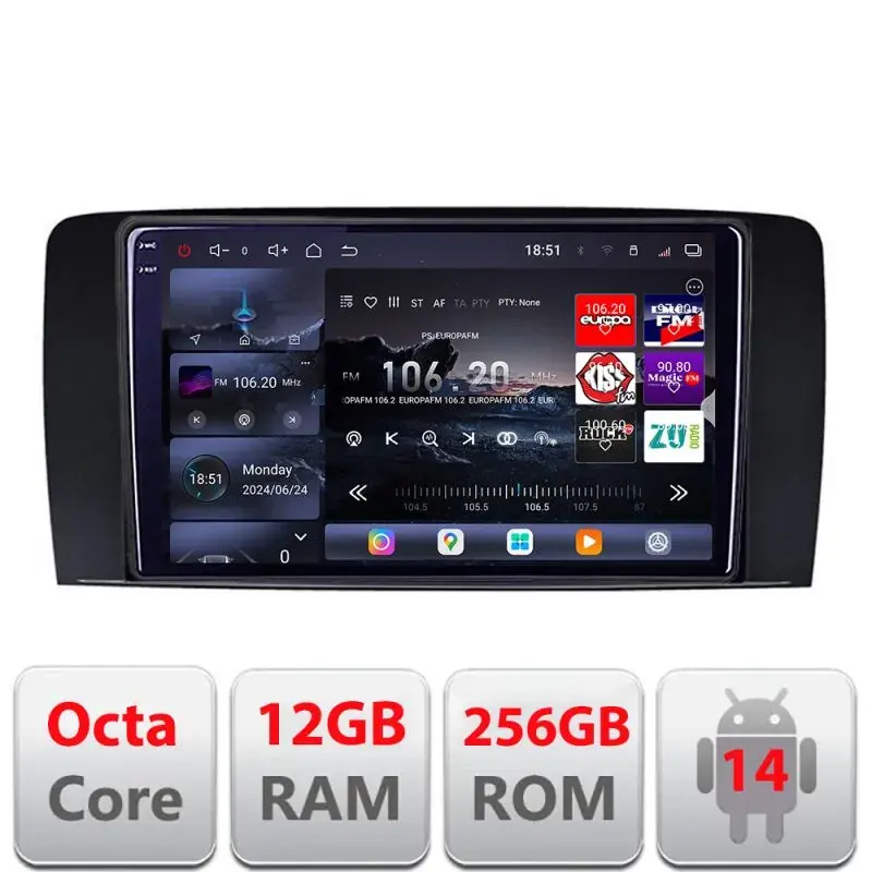 Ultima șansă Navigatie Mercedes Clasa R 2005-2012 Edotec Kit-215 8 core QLED 2K 12+256GB 360 Android Waze USB Navigatie Internet Youtube Radio