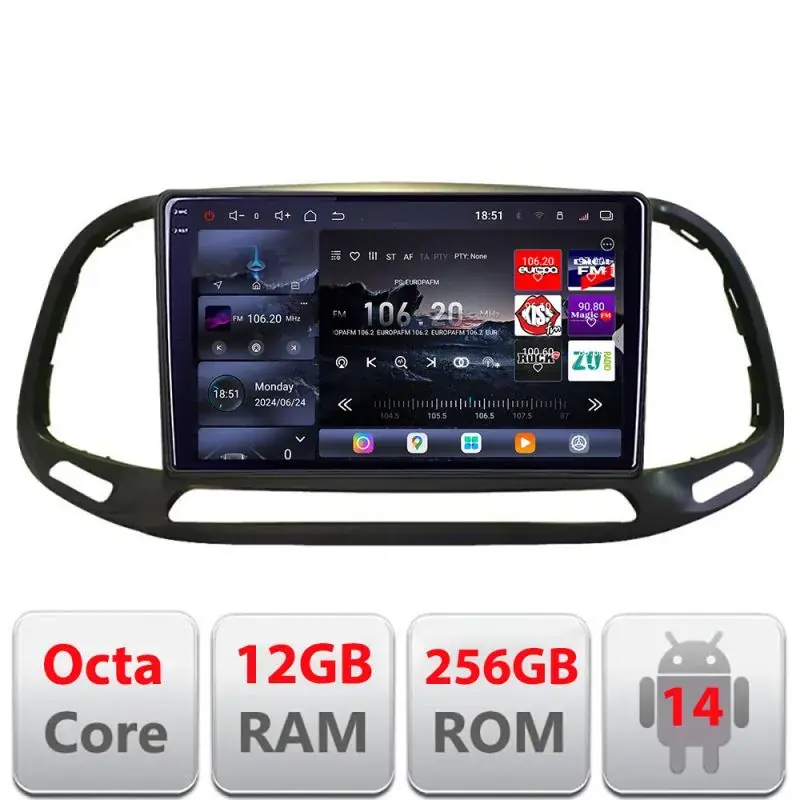 Calitate înaltă Navigatie Fiat Doblo 2015-2018 Edotec Kit-DOBLO15 8 core QLED 2K 12+256GB 360 Android Waze USB Navigatie Internet Youtube Radio