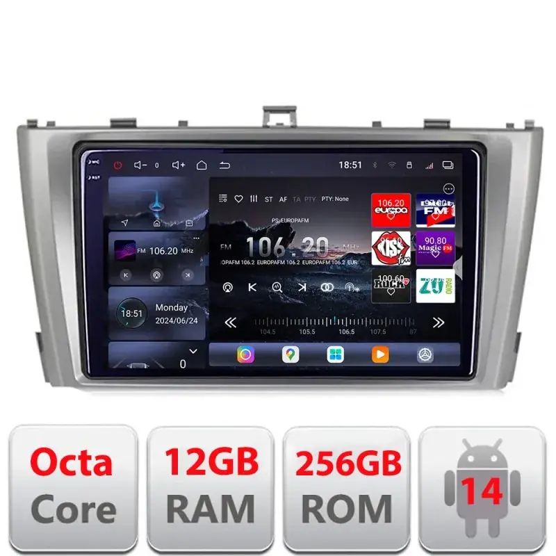 Bestseller Navigatie Toyota Avensis 2009-2015 Edotec Kit-TY12 8 core QLED 2K 12+256GB 360 Android Waze USB Navigatie Internet Youtube Radio