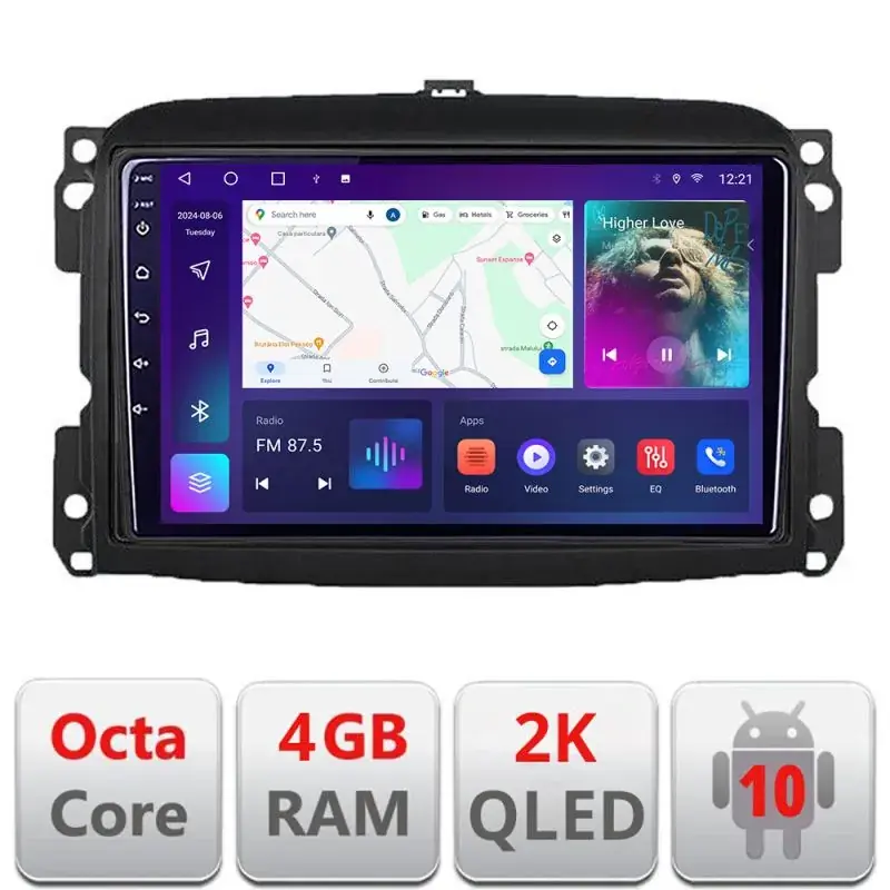 Bestseller Navigatie Fiat 500L 2012-2017 C-500L Android Octa Core Ecran 2K QLED GPS 4G 4+32GB 360 KIT-500L+EDT-E410-2K