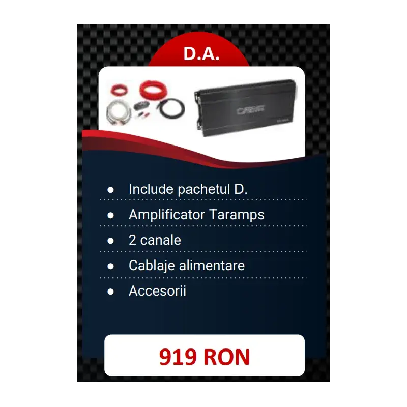 Ofertă limitată Pachet Difuzoare Audio System Component CARBON 165 pentru usile din fata + amplificator Taramps pe 2 canale