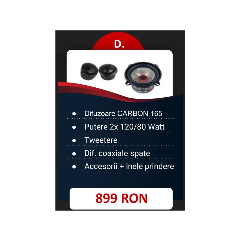 Pachet 2 Difuzoare Audio System Component CARBON 165 + 2 Difuzoare Carbon 165 Coaxiale Vezi acum