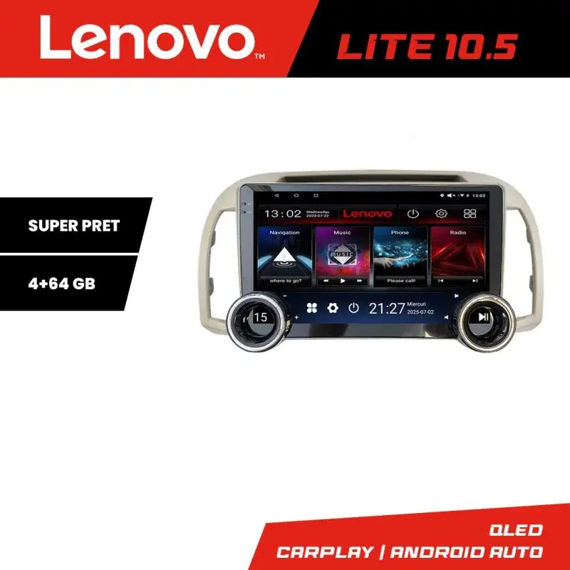 Super ofertă Navigatie Nissan Micra 2002-2010 Lenovo  8 core 4+64 10.5 inch Incell 1K android Wifi 5Ghz gps internet  KIT-micra2003