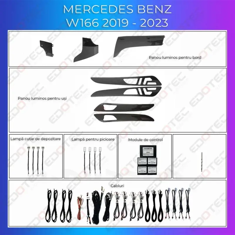 Reduceri Lumini Ambientale trimuri carbon Mercedes GLE GLS W166 control pe sistemul original sau telefon