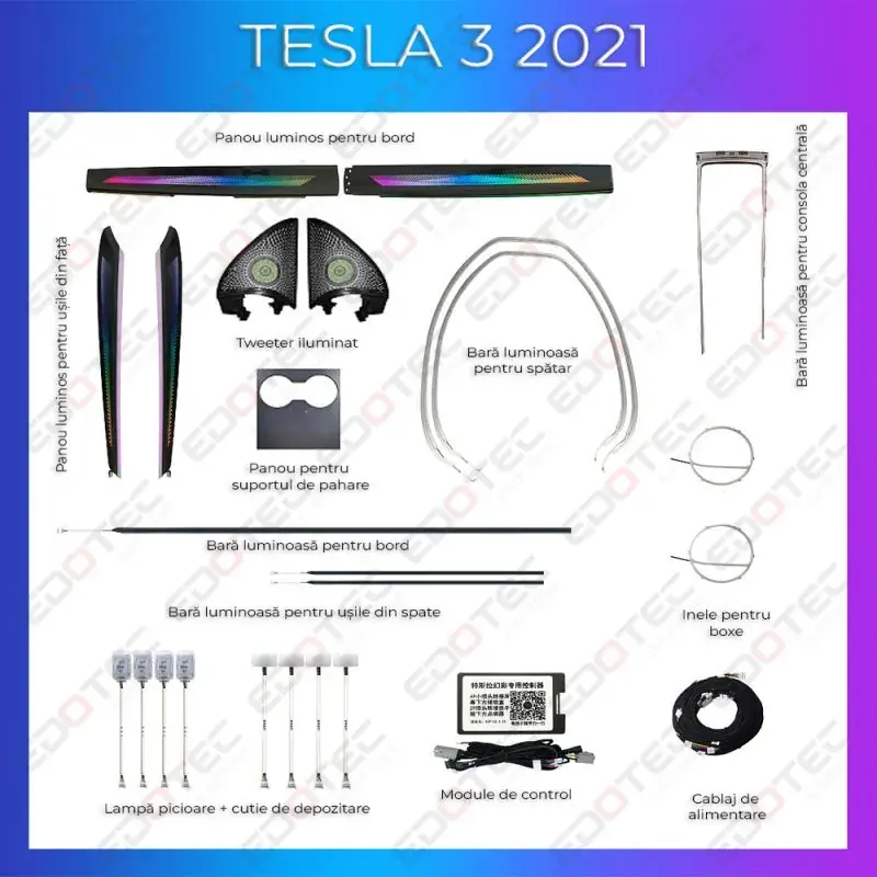 Reducere specială Lumini ambientale Tesla Model 3 2021 trimuri control telefon