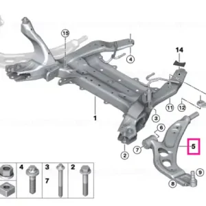 Wishbone with rubber mount, left - BMW Retur ușor