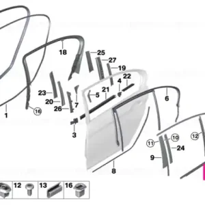 Window well strip, outer, door, rear lft GLANZSCHWARZ - BMW Noutate